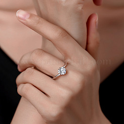 Flat Round Rhodium Plated 925 Sterling Silver Moissanite Finger Rings for Women&nbsp;WG84544-08
