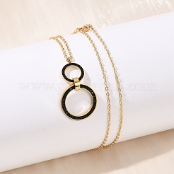 304 Stainless Steel Jet Rhinestone Double Rings Pendant Necklaces&nbsp;NJEW-V001-04G
