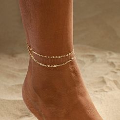Brass Double Layer Dapped Chain Anklets for Women&nbsp;FS-WGB1635-01