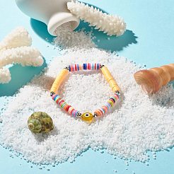 Handmade Polymer Clay Heishi Beads Stretch Bracelet&nbsp;BJEW-JB07372-02