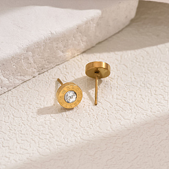 Elegant Roman Style 304 Stainless Steel Flat Round Stud Earrings&nbsp;BO7793-1
