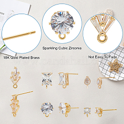 10Pcs 5 Style Brass with Cubic Zirconia Stud Earring Findings&nbsp;DIY-AN0001-14