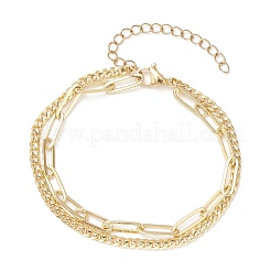 Brass Paperclip Chains & Curb Chains Double-layer Bracelets for Women&nbsp;BJEW-JB11815