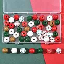 50Pcs 7 Colors Christmas Spray Painted Wood European Beads&nbsp;WOOD-FS0002-43