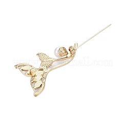 Alloy Crystal Rhinestone & Glass Whale Tail Brooch Pins with ABS Pearl for Clothes Backpack&nbsp;JEWB-T005-04KCG