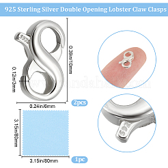 2Pcs Sterling Silver Double Opening Lobster Claw Clasps&nbsp;STER-BBC0007-76P-01