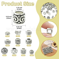 100Pcs 10 Styles Tibetan Style Alloy European Beads&nbsp;TIBE-YW0001-94