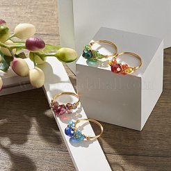 Electroplate Faceted Glass Beads Finger Rings&nbsp;RJEW-TA00014