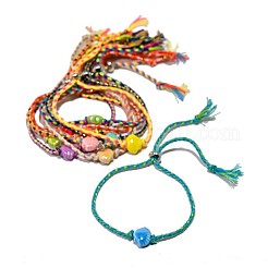 10Pcs 10 Colors Boho Handmade Porcelain Shell Shaped Adjustable Braided Cotton Cord Slider Bracelet Sets for Women&nbsp;WG2C478-01