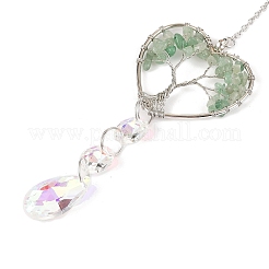 Wire Wrapped Natural Green Aventurine Heart with Tree of Life Pendant Decorations&nbsp;HJEW-K046-02P-07