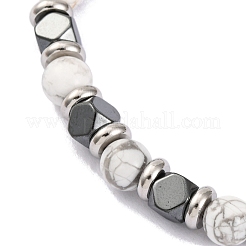 Natural Howlite & Synthetic Hematite Round Beaded Bracelet&nbsp;BJEW-P339-02P-06
