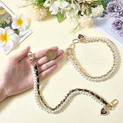 2Pcs 2 Colors PU Leather & Imitation Pearl Round Beaded Double Layer Bag Handles&nbsp;FIND-CL0001-18