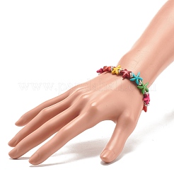 Starfish/Sea Stars Synthetic Turquoise(Dyed) Beaded Stretch Bracelet with Rhinestone&nbsp;BJEW-JB07867