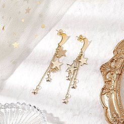 Moon & Star 304 Stainless Steel Dangle Stud Earrings&nbsp;EJEW-TA00504