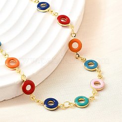 Brass Colorful Enamel Donut Link Chain Necklaces for Women&nbsp;NJEW-D314-04G