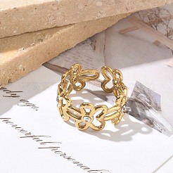 304 Stainless Steel Micro Pave Cubic Zirconia Cuff Open Rings&nbsp;SA-CBAFEB5-05G