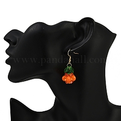 Halloween Theme Pumpkin Handmade Glass Seed Beaded Dangle Earrings&nbsp;EJEW-MZ00480-02