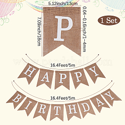 1 Set Word Happy Birthday Linen Hanging Banners Flags&nbsp;AJEW-SP0001-51C