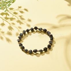 Natural Snowflake Obsidian Round Beaded Stretch Bracelet&nbsp;BJEW-JB08197-04