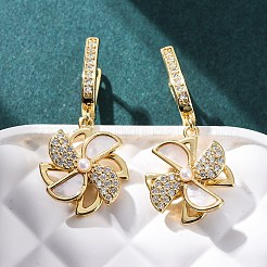 Windmill Brass Micro Pave Clear Cubic Zirconia Hoop Earrings&nbsp;KK-D363-16G
