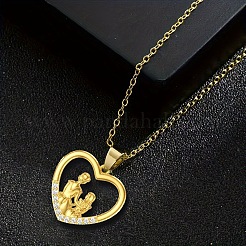 Mother's Day Heart with Mother & Daughter Zinc Alloy Crystal Rhinestone Pendant Necklaces for Women&nbsp;FS-WG450A1-01
