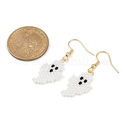 Halloween Theme Ghost Handmade Glass Seed Beaded Dangle Earrings&nbsp;EJEW-MZ00478