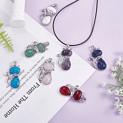 12Pcs 12 Style Natural & Synthetic Gemstone Kitten Pendants&nbsp;G-SZ0002-17
