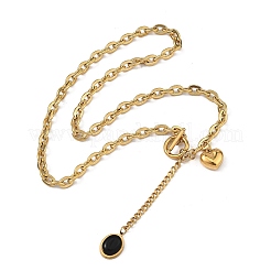 304 Stainless Steel Resin Black Oval Heart Lariat Necklaces with OT Clasps&nbsp;SA-B005-01G