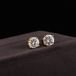 Real 18K Gold Plated Adorable Design Brass Cubic Zirconia Stud Earrings&nbsp;EJEW-EE0001-171B