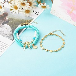 Stretch & Beaded & Link Chain Bracelets Sets&nbsp;BJEW-JB06563-02