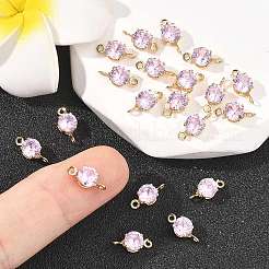 SHEGRACE Brass Pave Cubic Zirconia Flat Round Connector Charms&nbsp;XGRQ2O042-435B-G