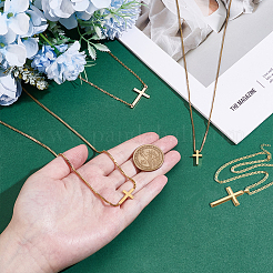 4Pcs 4 Styles Brass & 304 Stainless Steel Sideways Cross Box Chain Necklaces for Women&nbsp;NJEW-UN0001-67
