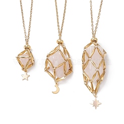 3Pcs 3 Styles Star Moon Stainless Steel Braided Chain Macrame Pouch Empty Stone Holder Pendant Necklace Making&nbsp;NJEW-JN04956-01