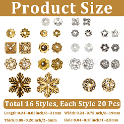 320Pcs 16 Styles Tibetan Style Alloy 4-Petal Bead Caps&nbsp;TIBE-PA0001-22