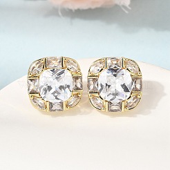 Brass Pave Cubic Zirconia & Glass Stud Earrings&nbsp;EJEW-G471-03G