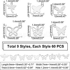 540Pcs 9 Style 201 Stainless Steel Charms&nbsp;STAS-UN0024-19