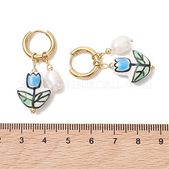 Valentine's Day Handmade Porcelain & Natural Cultured Freshwater Pearl Dangle Earrings&nbsp;EJEW-JE06960