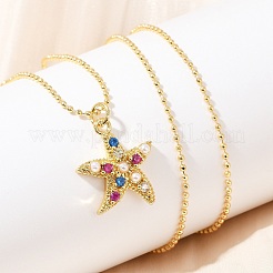 Brass Pave Cubic Zirconia and Plastic Beads Pendant Necklaces&nbsp;NJEW-Q041-01G
