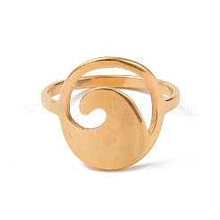 Ion Plating(IP) 201 Stainless Steel Oval with Wave Finger Ring&nbsp;RJEW-J051-40G