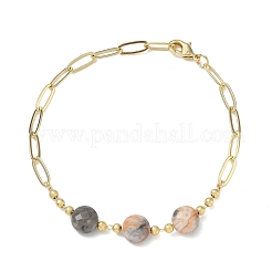 Natural Crazy Agate Faceted Flat Round Beaded Brass Paperclip Chain Bracelets&nbsp;GG-CBA37F5-02G-09