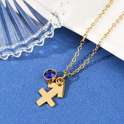 304 Stainless Steel Glass Drill Birth Stone Constellation Pendant Necklaces&nbsp;LS-STAS-D305-08G-I