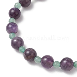 Natural Green Aventurine & Amethyst Round Beaded Stretch Bracelets for Women&nbsp;BJEW-JB11928-01