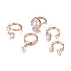 Zinc Alloy & Plastic Imitation Pearl Round Beads Finger Rings Sets&nbsp;WG9DC8A-01