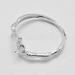 Anti-Tarnish Adjustable Rhodium Plated 925 Sterling Silver Design Ring Mounts Fittings with Pearl Seat&nbsp;STER-K038-031P