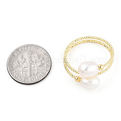 Natural Pearl Beaded Wrapped Cuff Ring&nbsp;RJEW-T026-04G