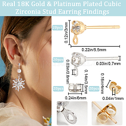 40Pcs 2 Colors Brass Stud Earring Findings&nbsp;KK-BBC0013-22A