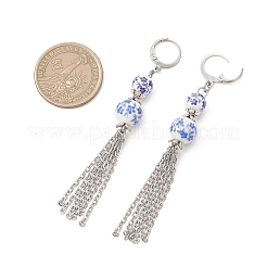 Handmade Flower Printed Porcelain Ceramic Beads Leverback Earrings&nbsp;EJEW-JE06893