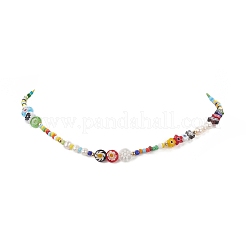 Natural Pearl & Millefiori & Seed Glass Beaded Necklace for Women&nbsp;NJEW-JN04160