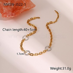 Two Tone 304 Stainless Steel Textured Ring Link Cable Chain Necklaces for Women&nbsp;WG90090-01