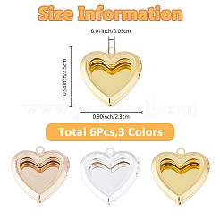 6Pcs 3 Colors Brass Locket Pendants&nbsp;KK-FH0007-49